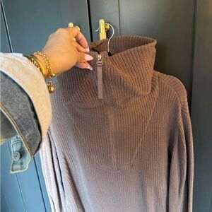 Cozy Brown Turtleneck Quarter Zip Sweater